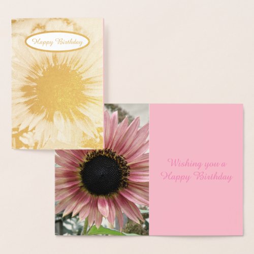 Pale Pink Sunflower Personalized Birthday Foil Card