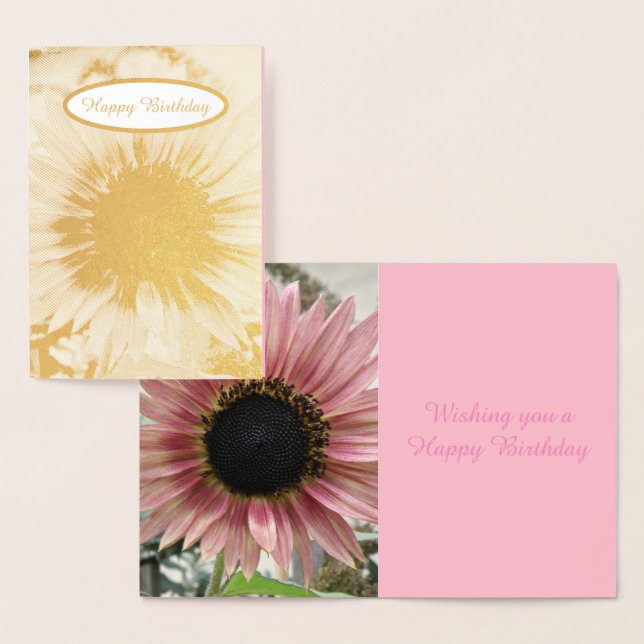 Pale Pink Sunflower Personalized Birthday Foil Card (Display)