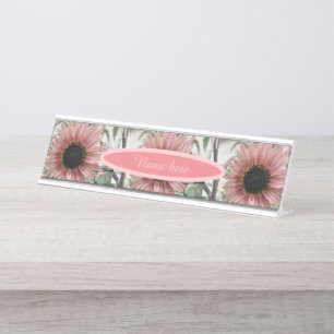 Pale Pink Sunflower Personalized Desk Name Plate