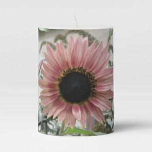Pale Pink Sunflower Pillar Candle
