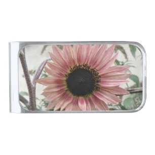 Pale Pink Sunflower Silver Finish Money Clip