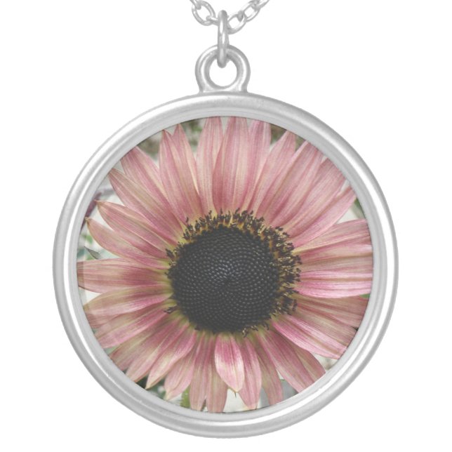 Pale Pink Sunflower Silver Plated Necklace (Front)