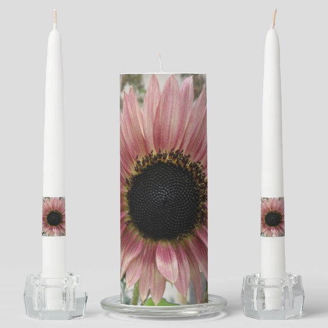 Pale Pink Sunflower Unity Candle Set (Front)