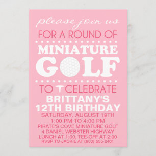 Pale Pink Tee Time Miniature Golf Birthday Party Invitation