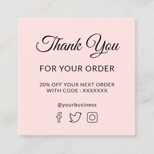 pale pink thank you business card