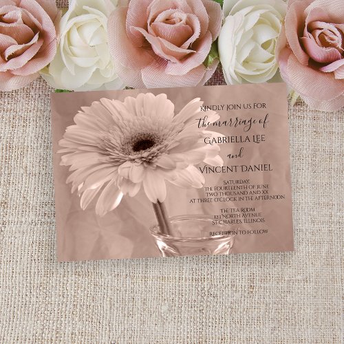 Pale Pink Tinted Daisy Wedding Invitation