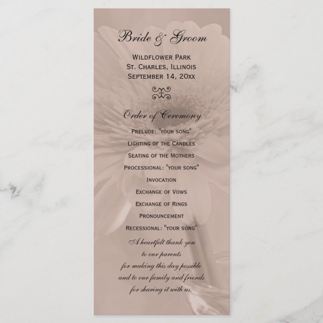 Pale Pink Tinted Daisy Wedding Program (Front)