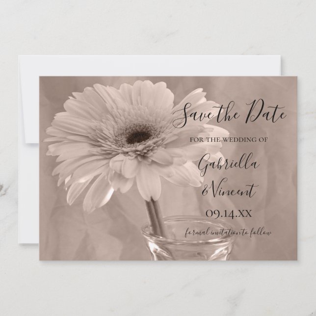 Pale Pink Tinted Daisy Wedding Save the Date (Front)