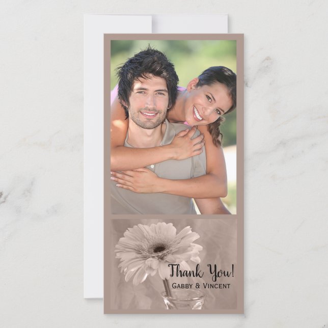 Pale Pink Tinted Daisy Wedding Thank You Card (Front)