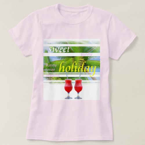 Pale Pink Trendy Holiday Palms Sky Modern Template T_Shirt