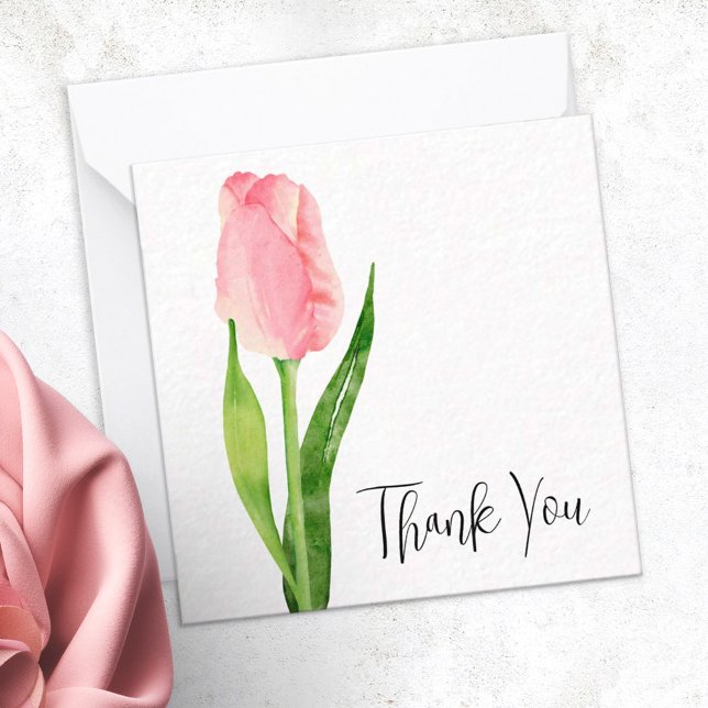 Pale Pink Tulip Illustrated Thank You Note Card (Creator Uploaded)