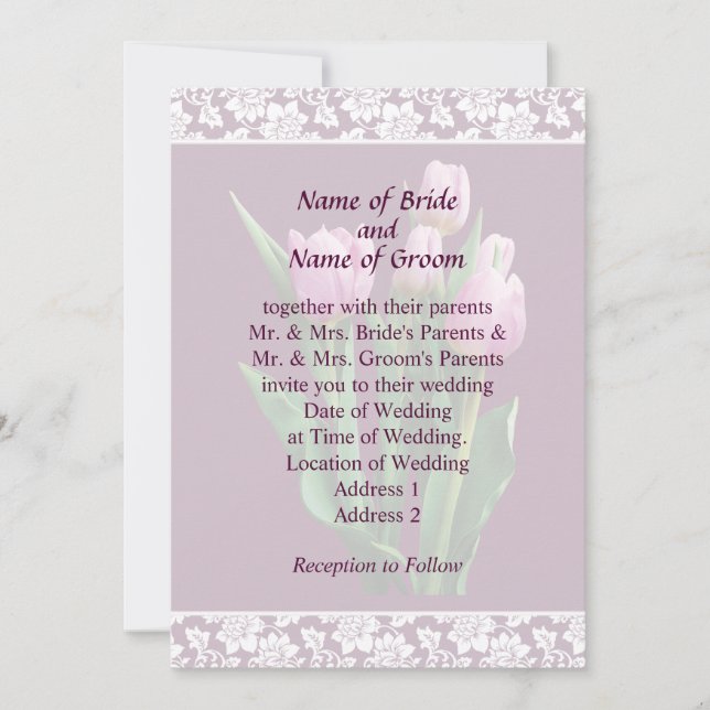 Pale Pink Tulips Wedding Invitation Set (Front)
