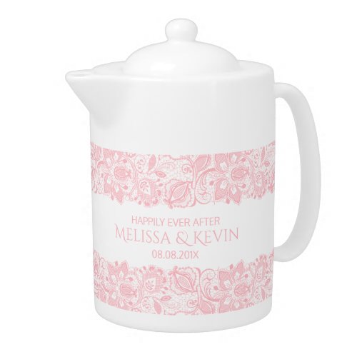 Pale Pink Vintage Lace Wedding Design Teapot