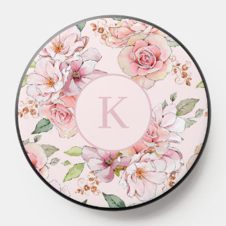 Pale pink vintage roses pattern custom monogram PopSocket