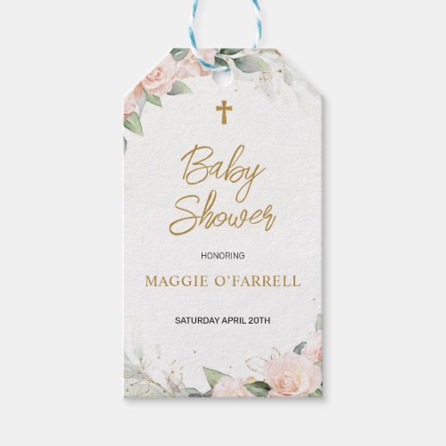 Pale Pink Watercolor Flowers Religious Baby Shower Gift Tags