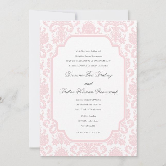 Pale Pink Wedding Damask Theme Customized Invitati Invitation (Front)