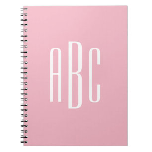 Pale Pink White Classic Style 3 Letter Monogram Notebook