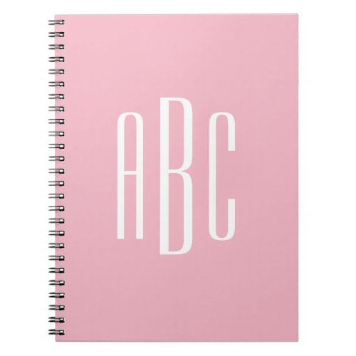 Pale Pink White Classic Style 3 Letter Monogram Notebook