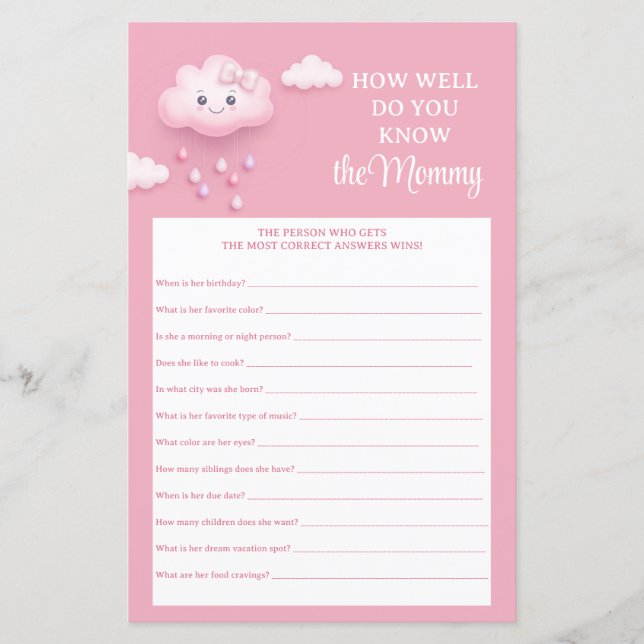Pale pink white cloud 9 Do You Know The Mommy game (Front)
