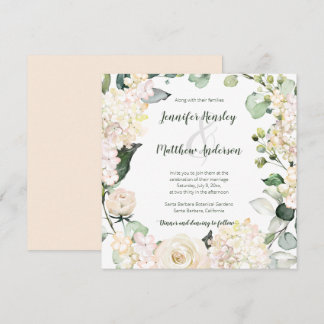 Pale Pink White Cream Watercolor Wreath | Invitation