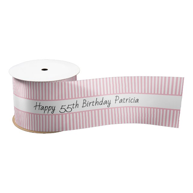 Pale Pink/White Stripe Pattern Happy Birthday Satin Ribbon (Spool)