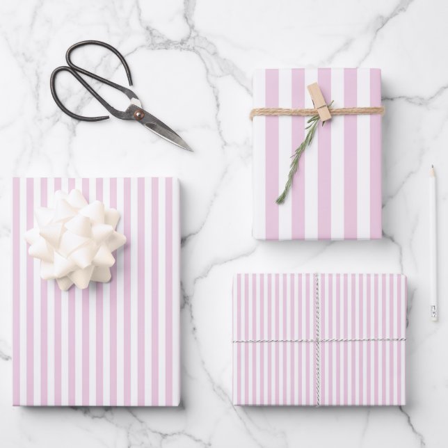Pale Pink & White Stripes Wrapping Paper Sheets (Front)