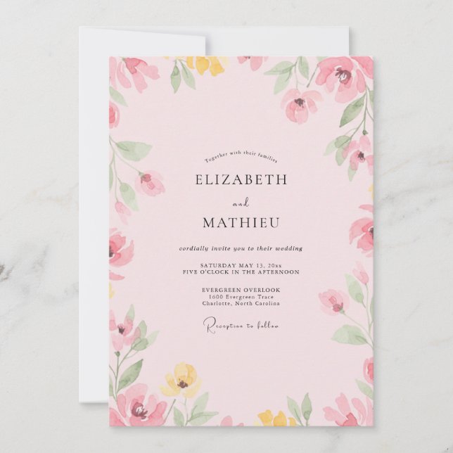 Pale Pink Wildflower Wedding Invitation (Front)