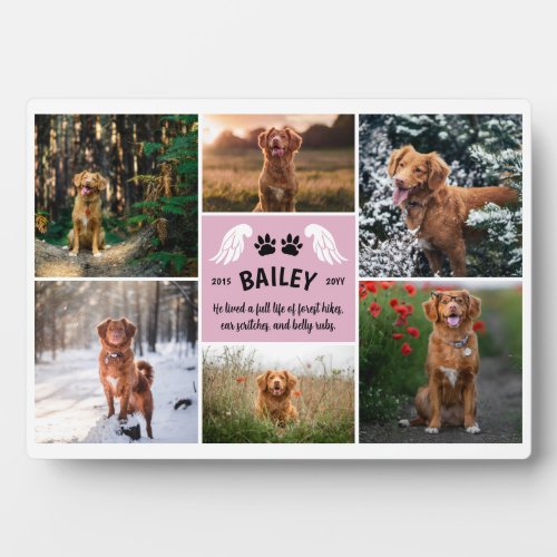 Pale Pink Wings Dog Paws Memorial Photo Collage Plaque