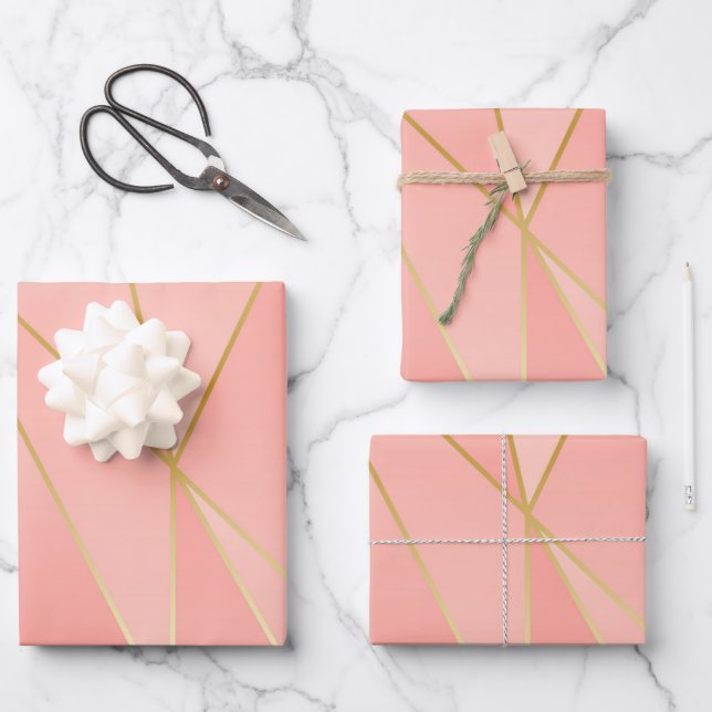 Pale Pink With Golden Lines Wrapping Paper Sheets (Front)