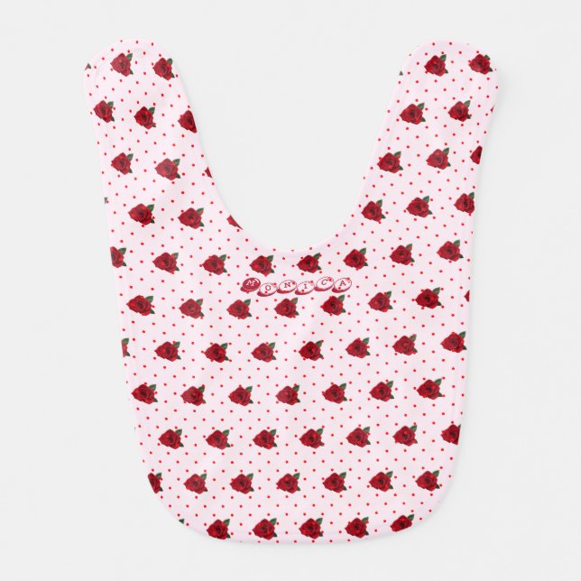Pale Pink with Mini Dots and Roses Baby Bib (Front)