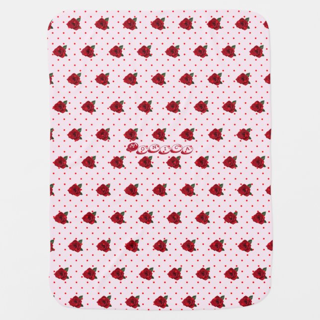 Pale Pink with Mini Dots and Roses Baby Blanket (Front)