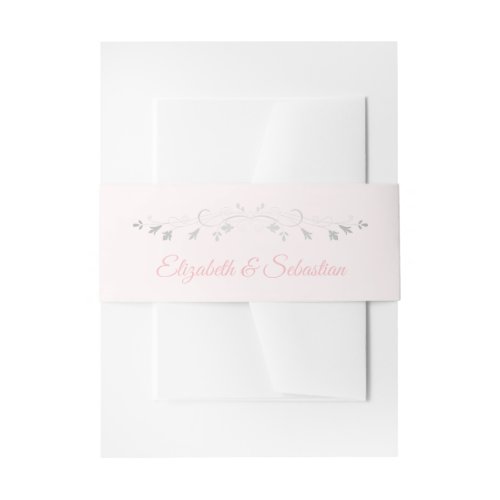 Pale Pink with Silver Flourish Elegant Wedding Invitation Belly Band