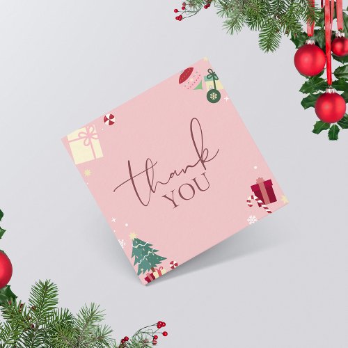 Pale Pink Xmas Theme Thank You Customer Gratitude Square Business Card