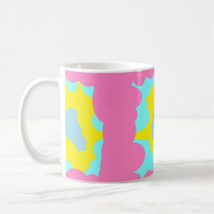 Pale pink yellow blue large patterned drinking coffee mug