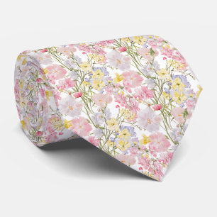 pale pink yellow blue meadow flowers neck tie
