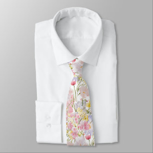 pale pink yellow blue wildflowers neck tie