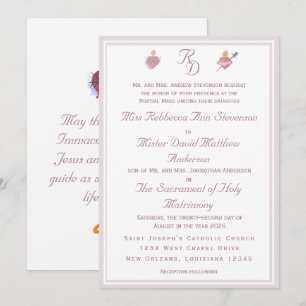 Pale PinkTwo Hearts Catholic Wedding Invitation