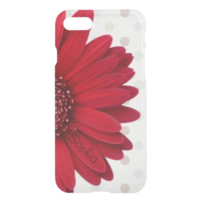 Pale Polka Dot Red Daisy Custom Name Uncommon iPhone Case (Back)