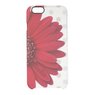 Pale Polka Dot Red Daisy Custom Name Clear iPhone 6/6S Case