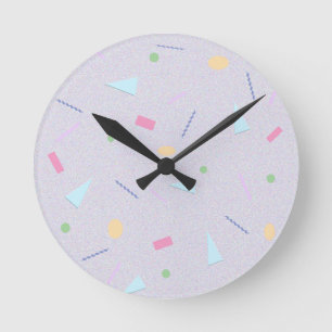 Pale Purple 80s Geometric Print Wall Clock