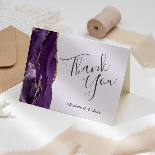 Pale Purple Agate Gold Wedding Thank You Card