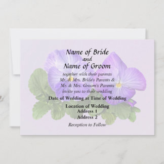 Pale Purple and White Pansy Couple Invitation