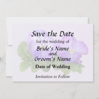 Pale Purple and White Pansy Couple Save The Date