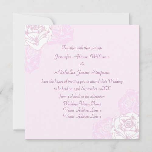 Pale Purple and White Rose Wedding Invitation