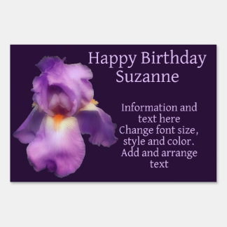 Pale Purple Bearded Iris Flower Happy Birthday Sign