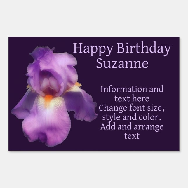 Pale Purple Bearded Iris Flower Happy Birthday Sign (Front)