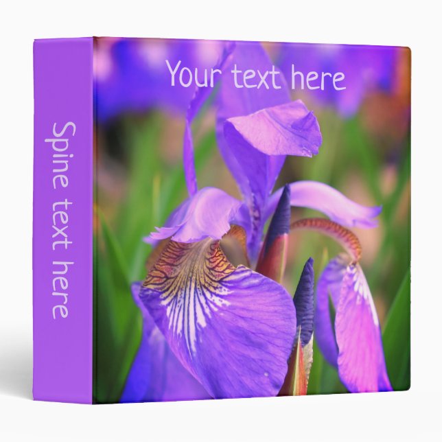 Pale Purple Blue Flag Iris Flower Personalized 3 Ring Binder (Front/Spine)