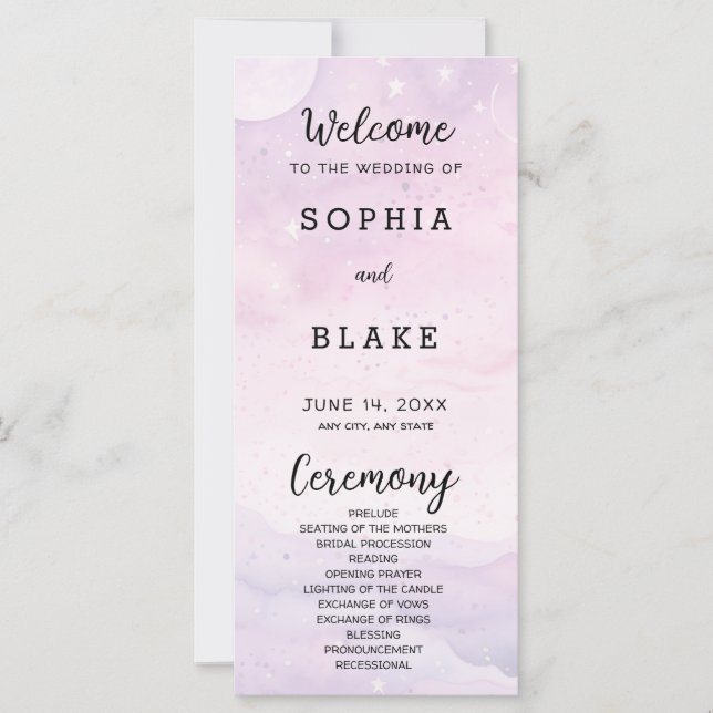 Pale Purple Celestial Wedding Program (Front)