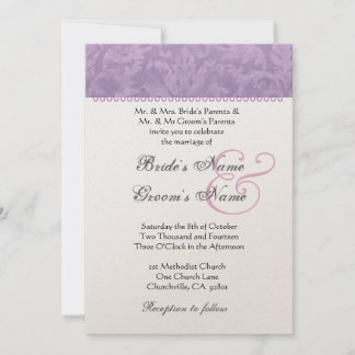 Pale Purple Damask Monogram Metallic Paper Invitation