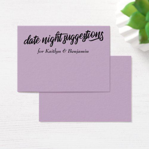 Pale Purple Date Night Suggestions Newlywed Cards